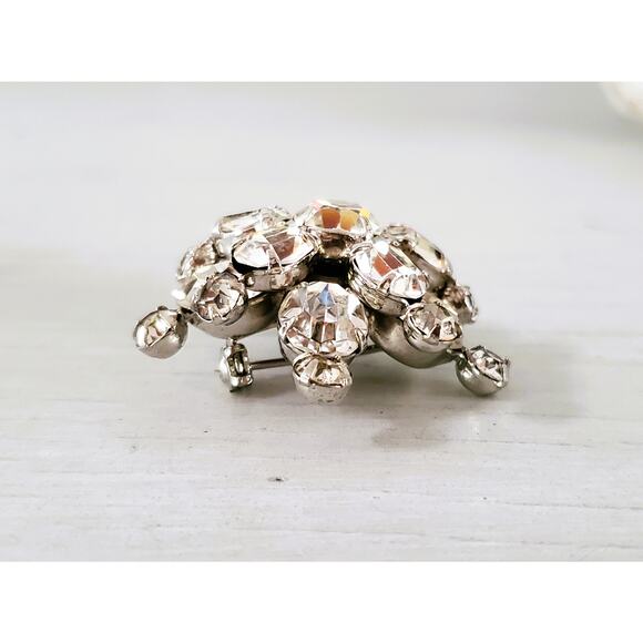 Vintage Mini Floral Clear Rhinestone Dome Brooch - Picture 3 of 6